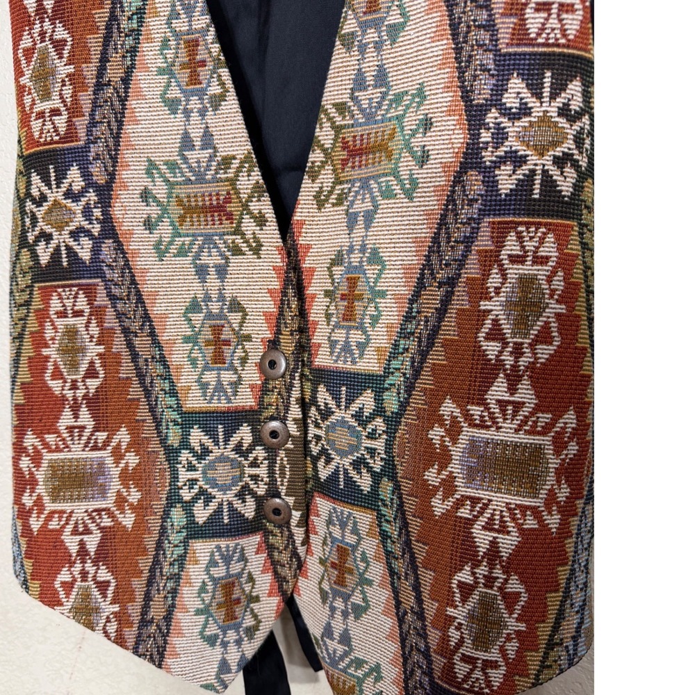 Vintage SLEK Tapestry Southwestern Geometric Print Vest Size M - Picture 3 of 6